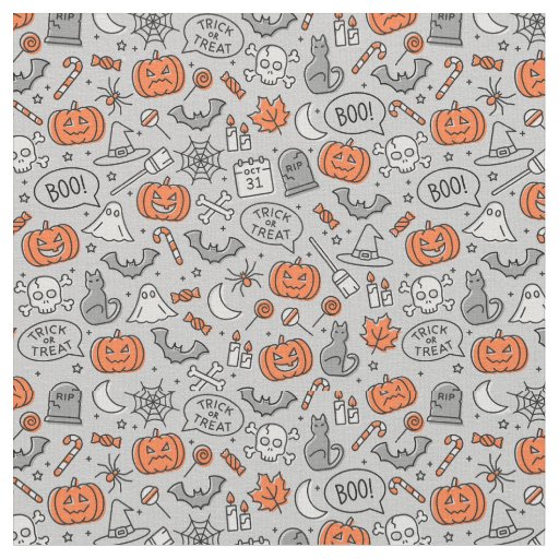 Cute Kids Halloween Doodle Pattern Fabric