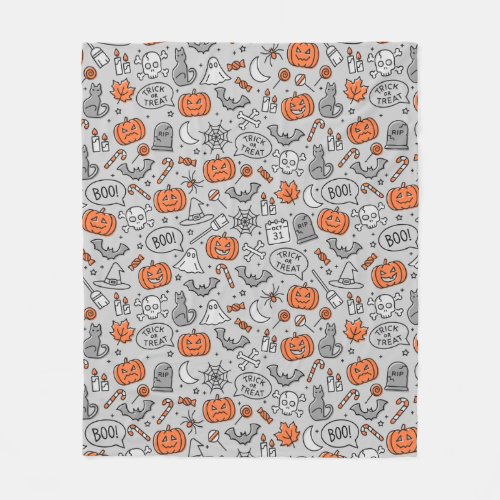 Cute Kids Halloween Doodle Pattern Fleece Blanket