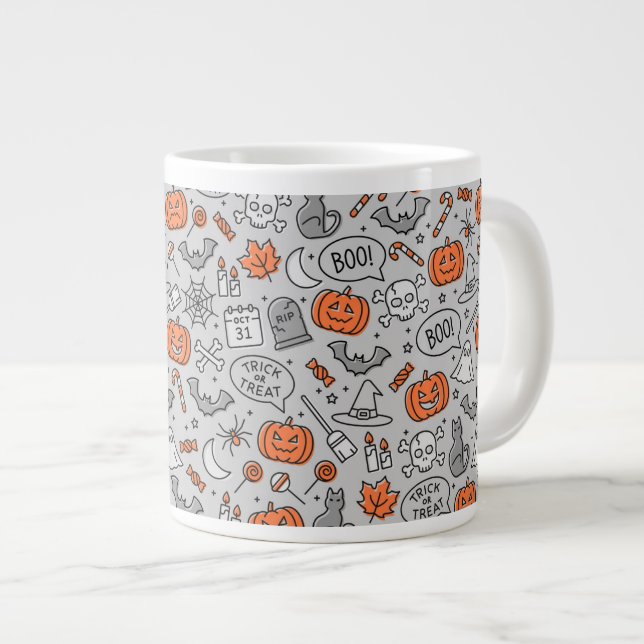 Cute Kids Halloween Doodle Pattern Giant Coffee Mug (Front Right)