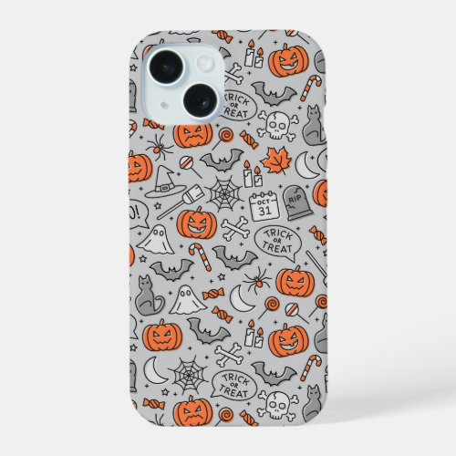 Cute Kids Halloween Doodle Pattern iPhone 15 Case