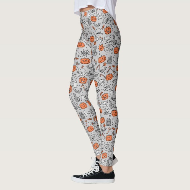 Cute Kids Halloween Doodle Pattern Leggings (Left)