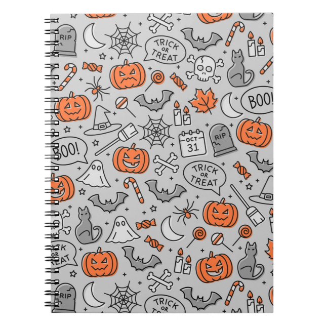 Cute Kids Halloween Doodle Pattern Notebook (Front)