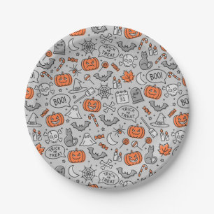 Cute Kids Halloween Doodle Pattern Paper Plates