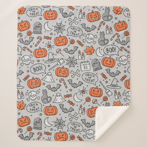 Cute Kids Halloween Doodle Pattern Sherpa Blanket