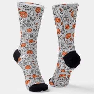 Cute Kids Halloween Doodle Pattern Socks