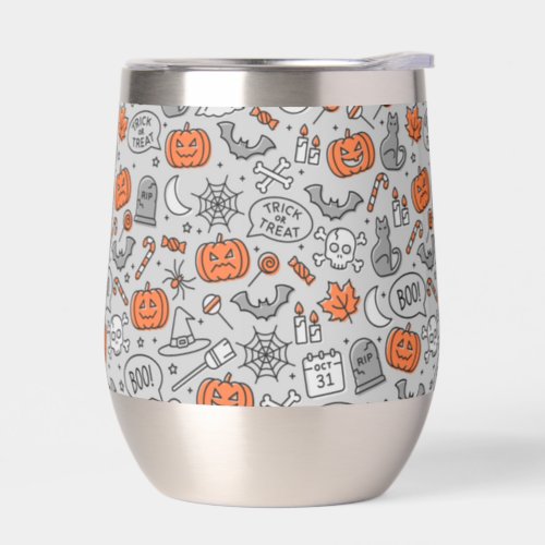 Cute Kids Halloween Doodle Pattern Thermal Wine Tumbler