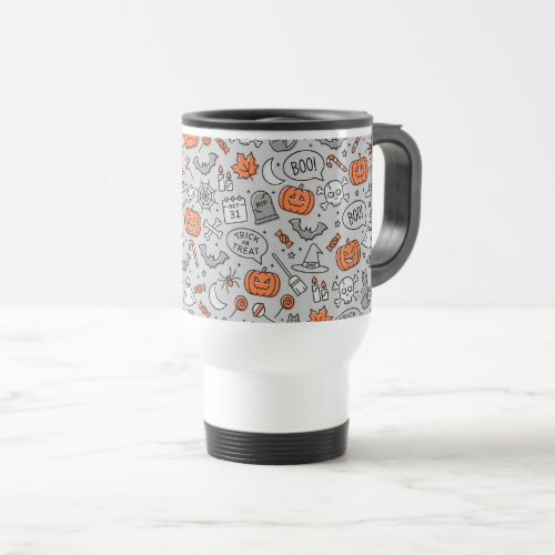 Cute Kids Halloween Doodle Pattern Travel Mug