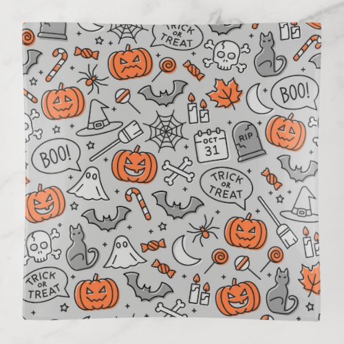 Cute Kids Halloween Doodle Pattern Trinket Tray