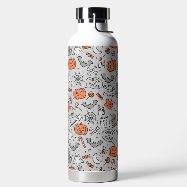 Cute Kids Halloween Doodle Pattern Water Bottle (Left)