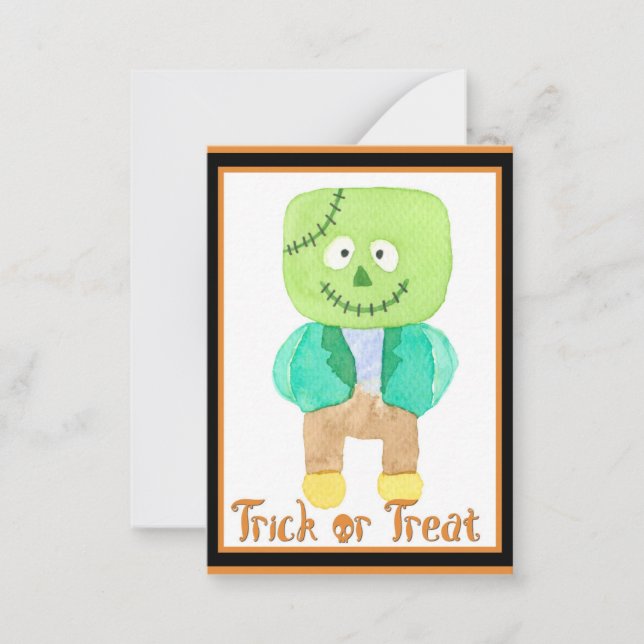 Cute Kids Halloween Frankenstein Trick or Treat No Note Card (Front)