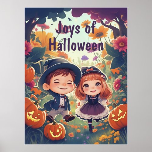 Cute Kids Halloween Garden Adventure AI Generative Poster