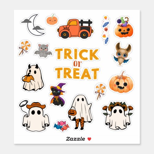 Cute Kids Halloween Ghost Pumpkin Stickers