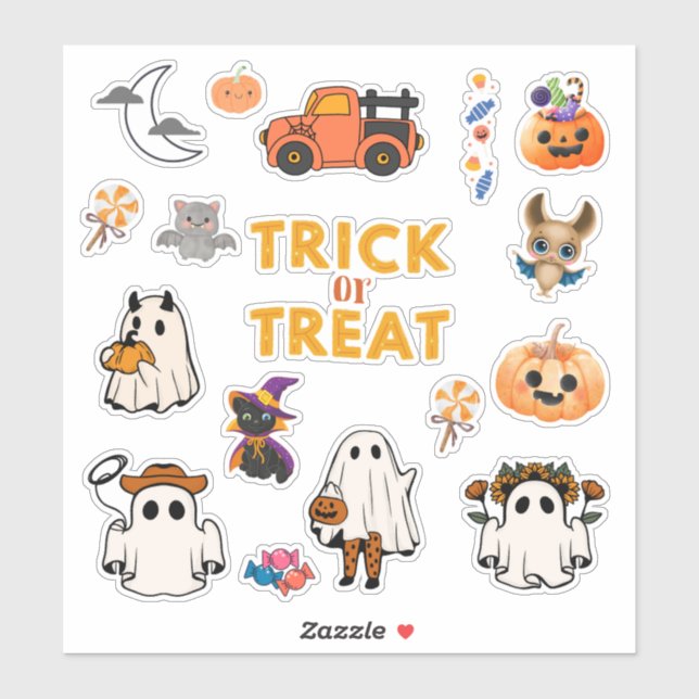 Cute Kid's Halloween Ghost Pumpkin Stickers (Sheet)