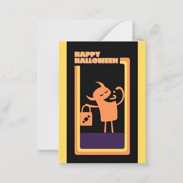 Cute Kids Halloween Monster Trick or Treat Note Card (Front)