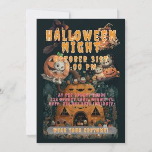 Cute Kids Halloween Night Party Custom Invitation