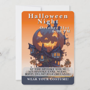 Cute Kids Halloween Night Party Custom Invitation