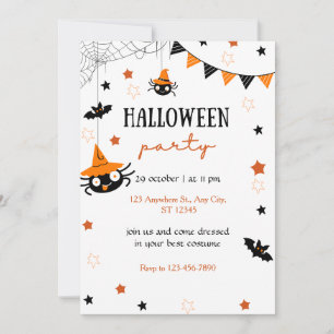 Cute Kids Halloween Party Black Orange Invitation