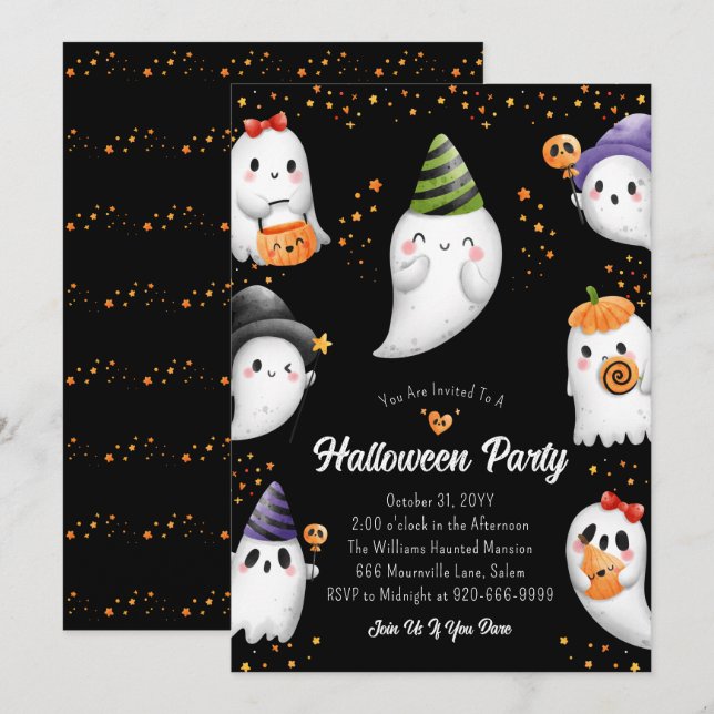Cute Kids Halloween Party Invitation (Front/Back)