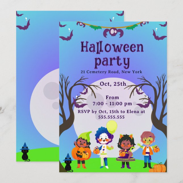 Cute Kids Halloween Party Invitation (Front/Back)