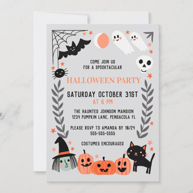 Cute Kids Halloween party Invitation (Front)