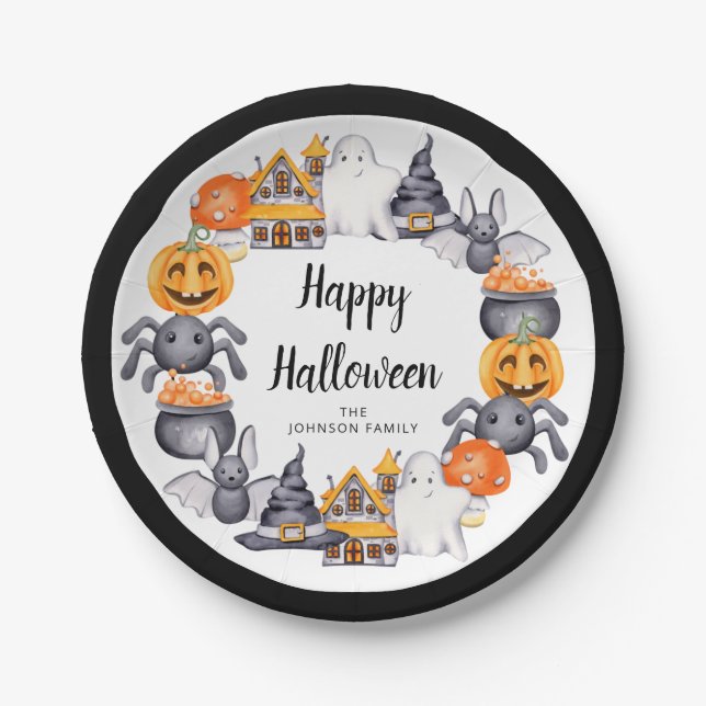Cute Kids Halloween Party Paper Plates (Front)