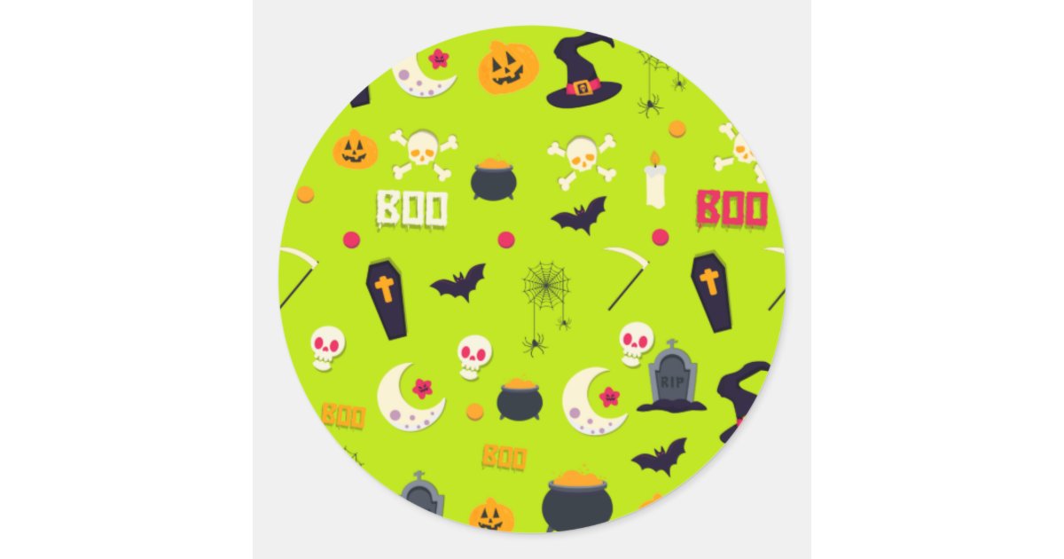Cute Kids Halloween pattern Classic Round Sticker | Zazzle