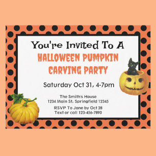 Cute Kids Halloween Pumpkin Carving Party Invitation