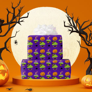 Cute Kids Halloween Purple Wrapping Paper