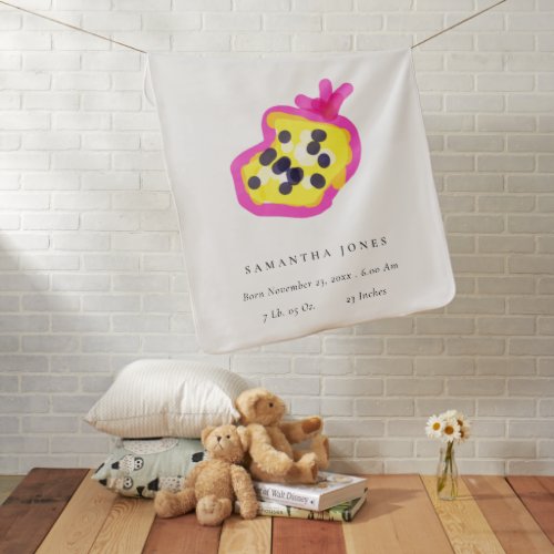Cute Kids Hand Drawn Passion Fruit Baby Birth Stat Baby Blanket
