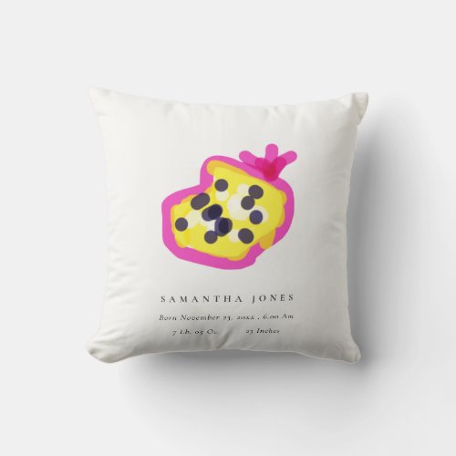 Cute Kids Hand Drawn Passion Fruit Baby Birth Stat Throw Pillow