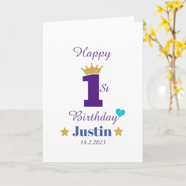Cute Kids Happy 1st Birthday Custom Greeting Card (Yellow Flower)