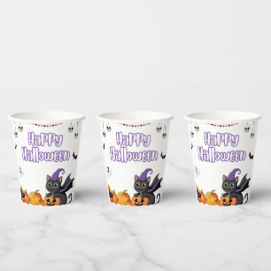 Cute Kids Happy Halloween Black Cats Paper Cups