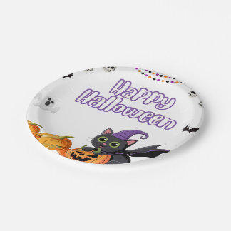 Cute Kids Happy Halloween Black Cats Paper Plates