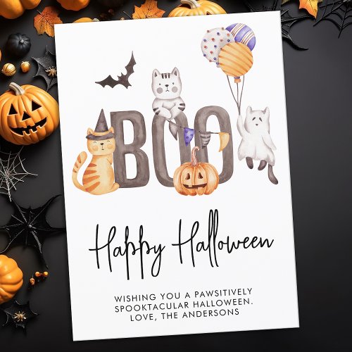Cute Kids Happy Halloween Cats Ghosts Pumpkin Boo Holiday Card