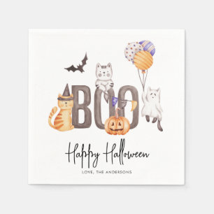 Cute Kid's Happy Halloween Cats Ghosts Pumpkin Boo Napkins