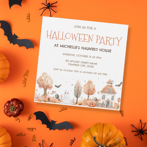 Cute Kids Haunted House Halloween Party Invitation