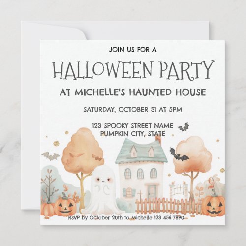 Cute Kids Haunted House Halloween Party Invitation