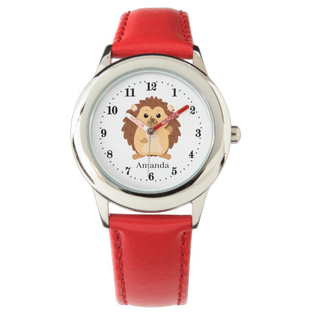 cute kids hedgehog lovers add name unisex Watch (Front)