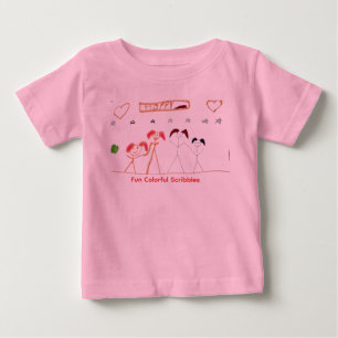 Cute Kids Holding Hands Crayon Drawing Pink T-Shir Baby T-Shirt