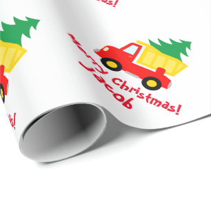 Cute kid's Holiday Christmas tree on truck Wrapping Paper