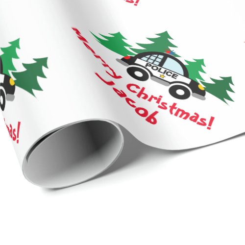 Cute kids Holiday Christmas tree police car Wrapping Paper