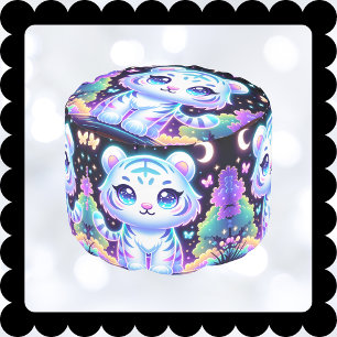 Cute Kids Holographic White Tiger   Pouf