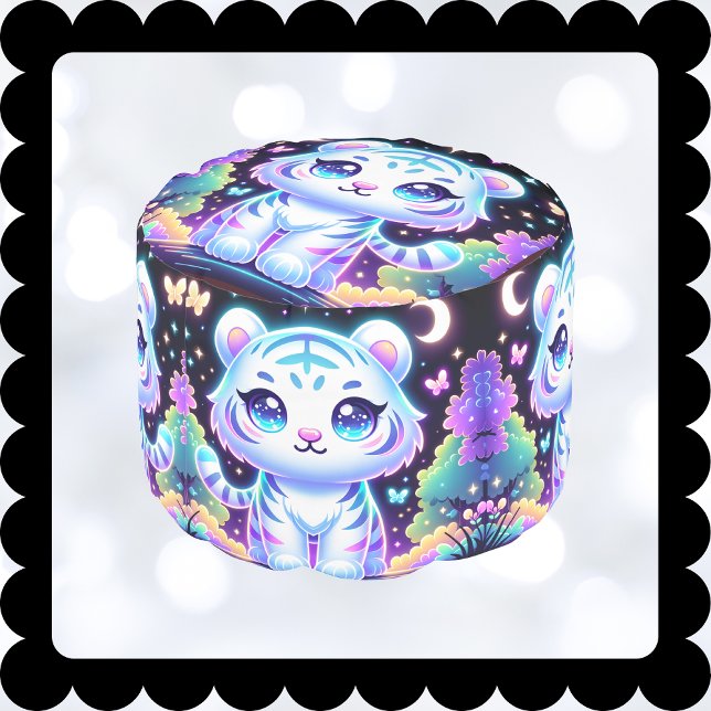 Cute Kids Holographic White Tiger | Pouf (Creator Uploaded)