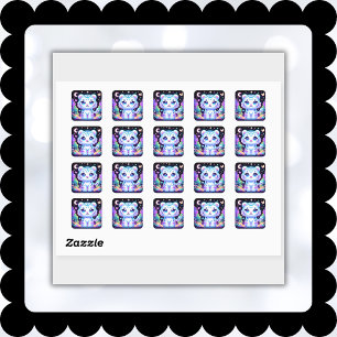Cute Kids Holographic White Tiger Square Sticker