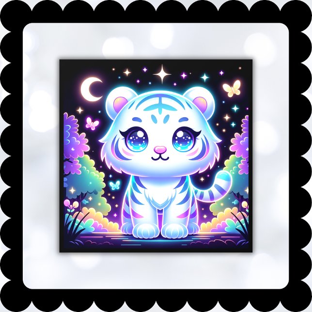 Cute Kids Holographic White Tiger | Window Cling (Creator Uploaded)
