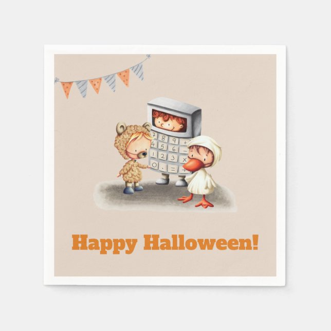Cute Kids in Costumes Halloween Party Napkins (Front)