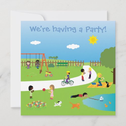 Cute kids in the park party invitations template