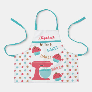 Cute Kids It's Time To Bake Pink Teal Custom Apron