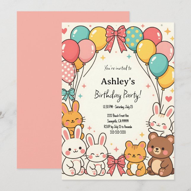 Cute Kid's Kawaii Birthday Party  Invitation (Front/Back)