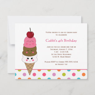 Cute Kids Kawaii Ice Cream Party Invitation